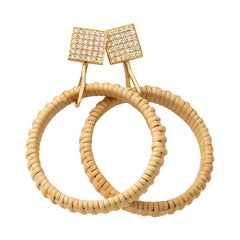 Paris & Lily, Handmade, 18k Gold, Pave Diamond and Natural Rattan Earrings