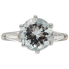 Classic 2.63 Carat Aquamarine Diamond Platinum Three Stone Ring Classic 2.63 Carat Aquamarine Diamond Platinum Three Stone Ring