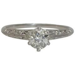 Vintage Edwardian 0.41 Carat Diamond Platinum Filigree Ring