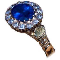 Antique Sapphire Diamond Carved Gold Ring