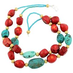 Red Coral and Turquoise Necklace