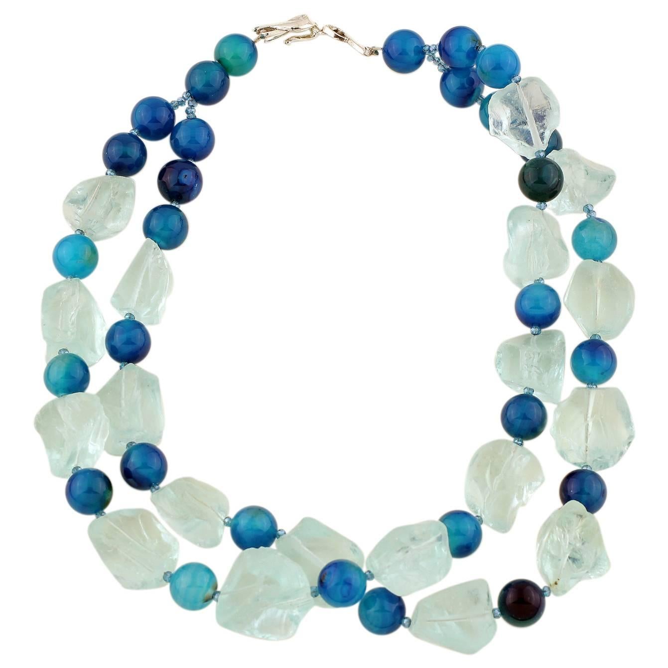 AJD Stunning Double Strand Aquamarine & Blue Agate Cocktail Necklace