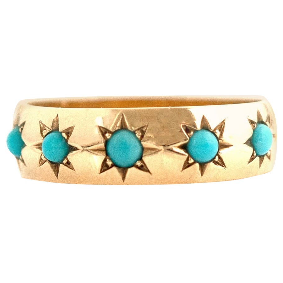 For Sale:  Made to Order Turquoise 18ct Gold Star Set Ring