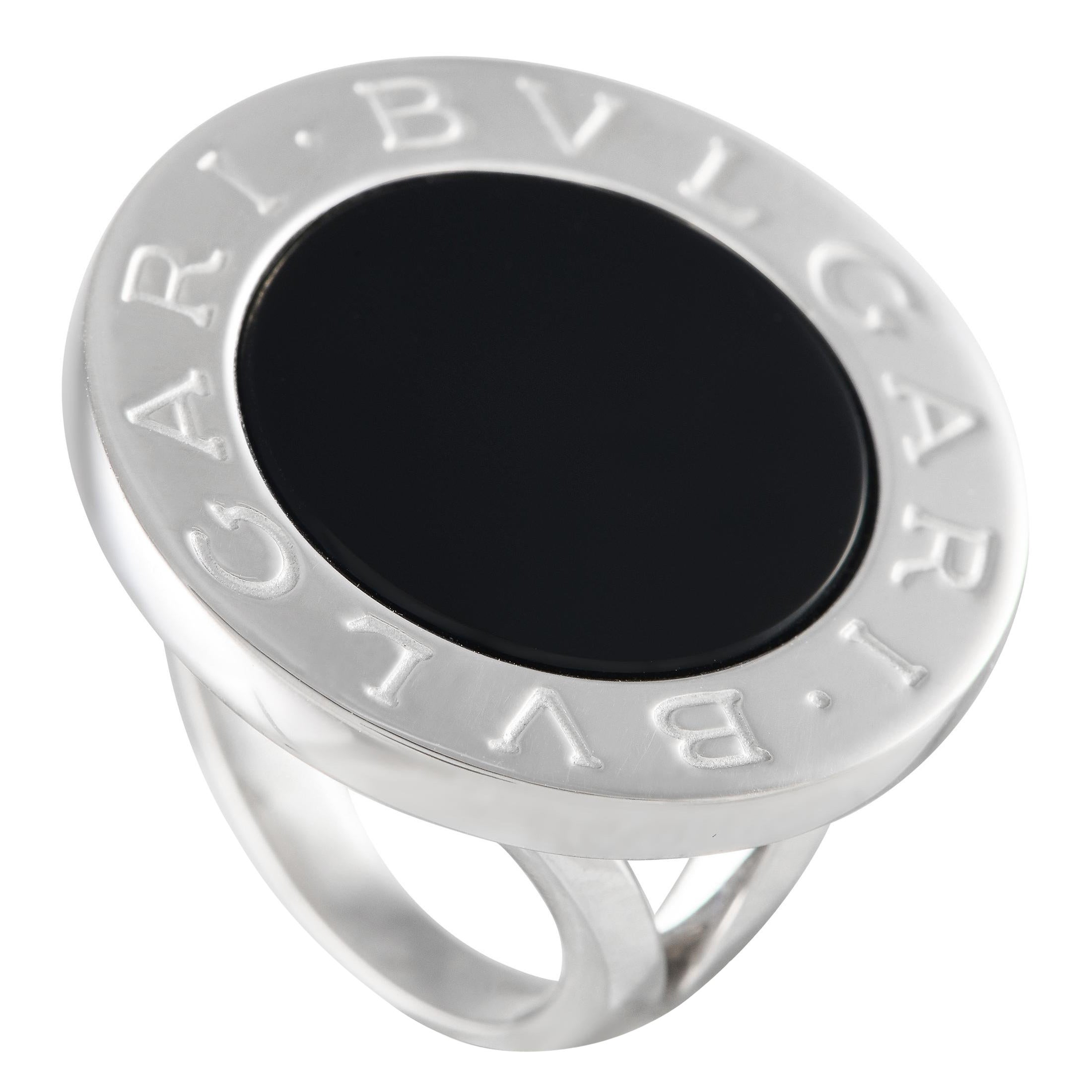 Bvlgari 18k White Gold Onyx Ring For Sale
