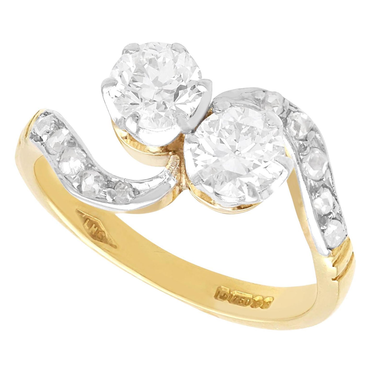 Antique and Vintage 1.22 Carat Diamond and 18 Karat Yellow Gold Twist Ring