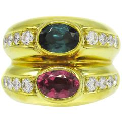 Pink and Green Tourmaline Gold Ring 11