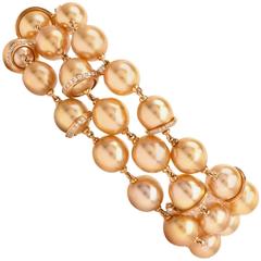 Retro Tara Multi-Strand Golden Pearl Diamond Gold Bracelet