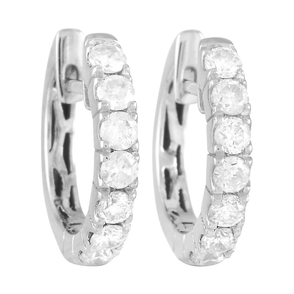 Lb Exclusive 14k White Gold 0.59 Carat Diamond Huggie Hoop Earrings For Sale