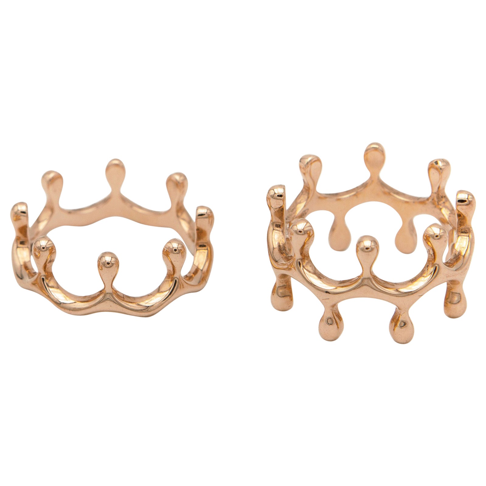 18 Karat Rose Gold "Regina" Crown Shaped Composition of Two Rings For Sale