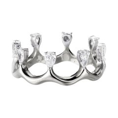 0.67 Carat Diamonds Pear Cut 18 Karat White Gold "Regina" Crown Shaped Ring