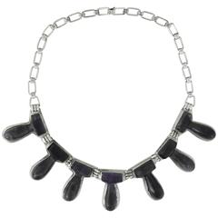 Taxco Sterling Silver and Amethysts Drop Necklace