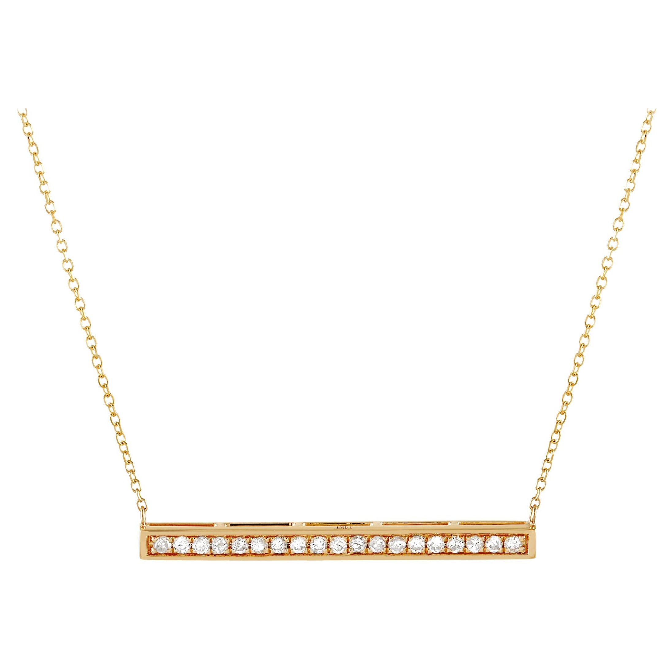 LB Exclusive 14k Yellow Gold 0.25 Carat Diamond Bar Necklace For Sale