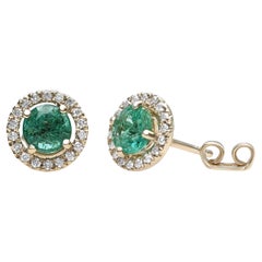 No Reserve! 1.38cttw Emeralds & 0.25 Carat Diamonds, 14k Yellow Gold Earrings