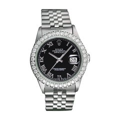 Rolex Datejust Black Roman Dial Diamond Bezel Steel Jubilee Watch