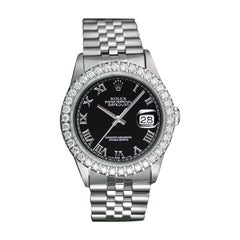 Rolex Datejust Black Roman Dial Diamond Bezel Steel Jubilee Watch