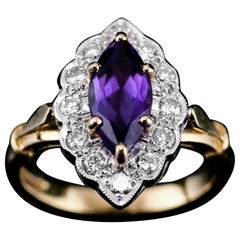 18 Karat Gold Amethyst & Diamant Marquise/Navette Cluster-Ring, Vintage