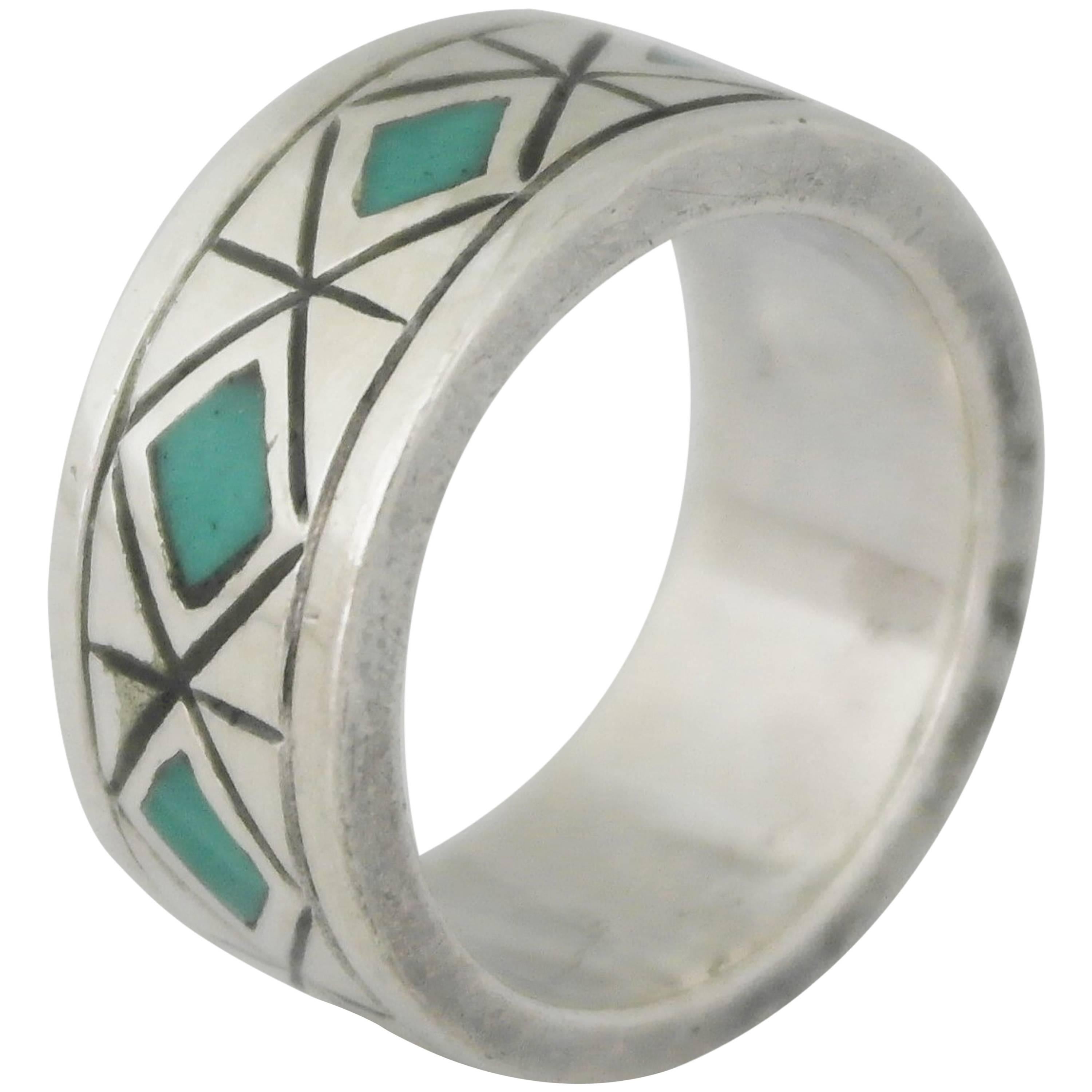 Los Castillo Turquoise Sterling Silver Ring For Sale
