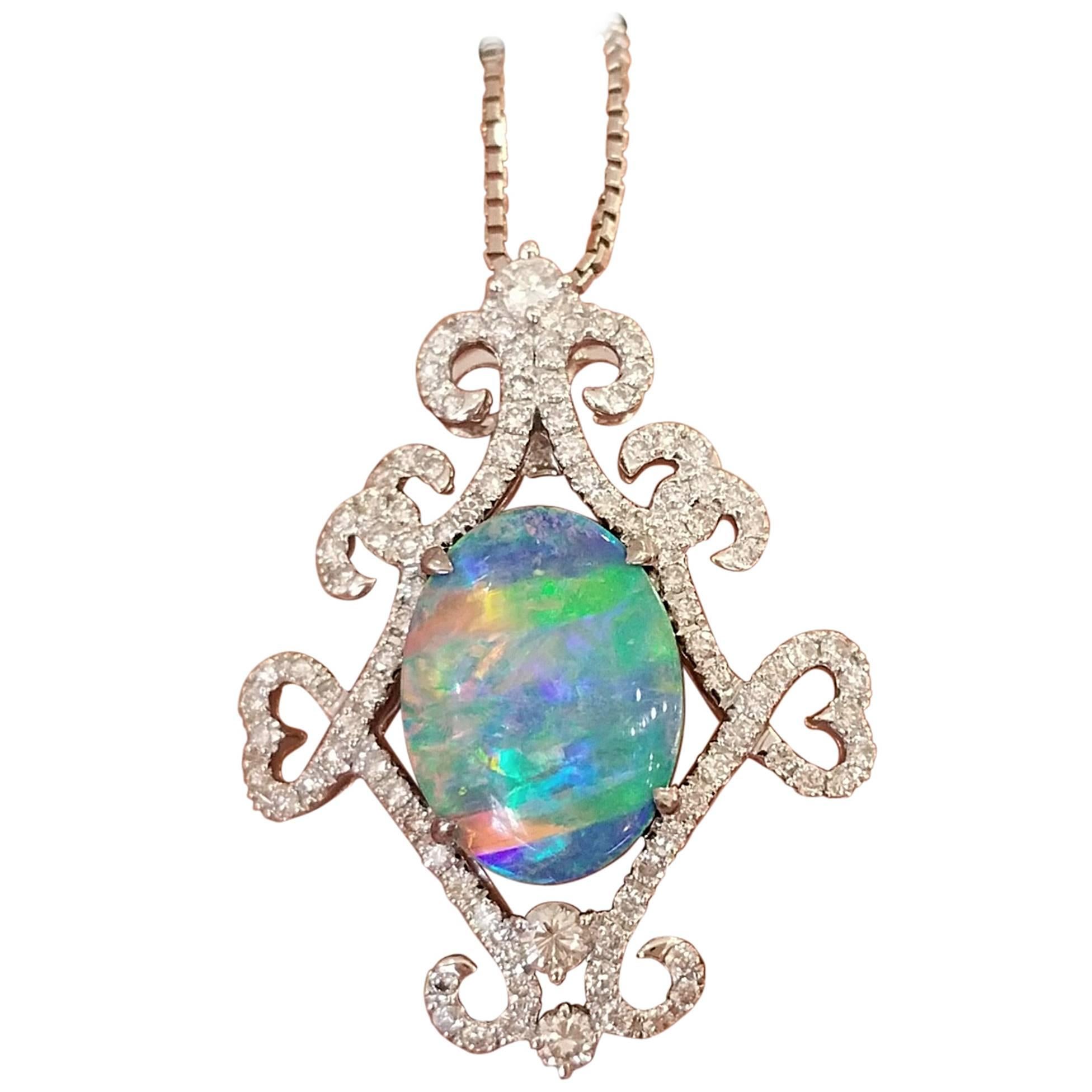 Black Opal Diamond Gold Pendant on Chain