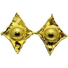 Jean Mahie Diamond Gold Domed Shape Earrings