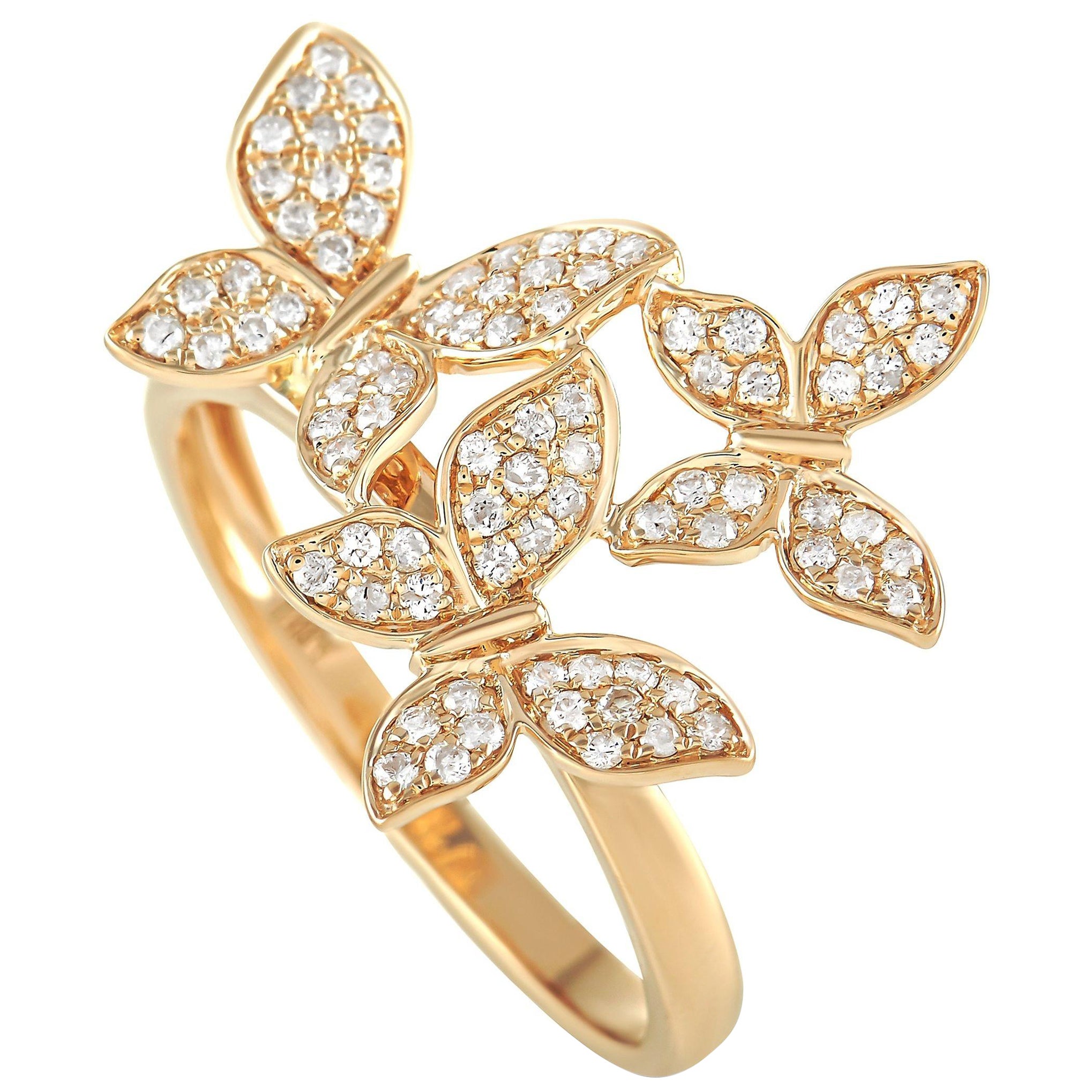 LB Exclusive 14k Yellow Gold 0.30 Carat Diamond Butterfly Ring