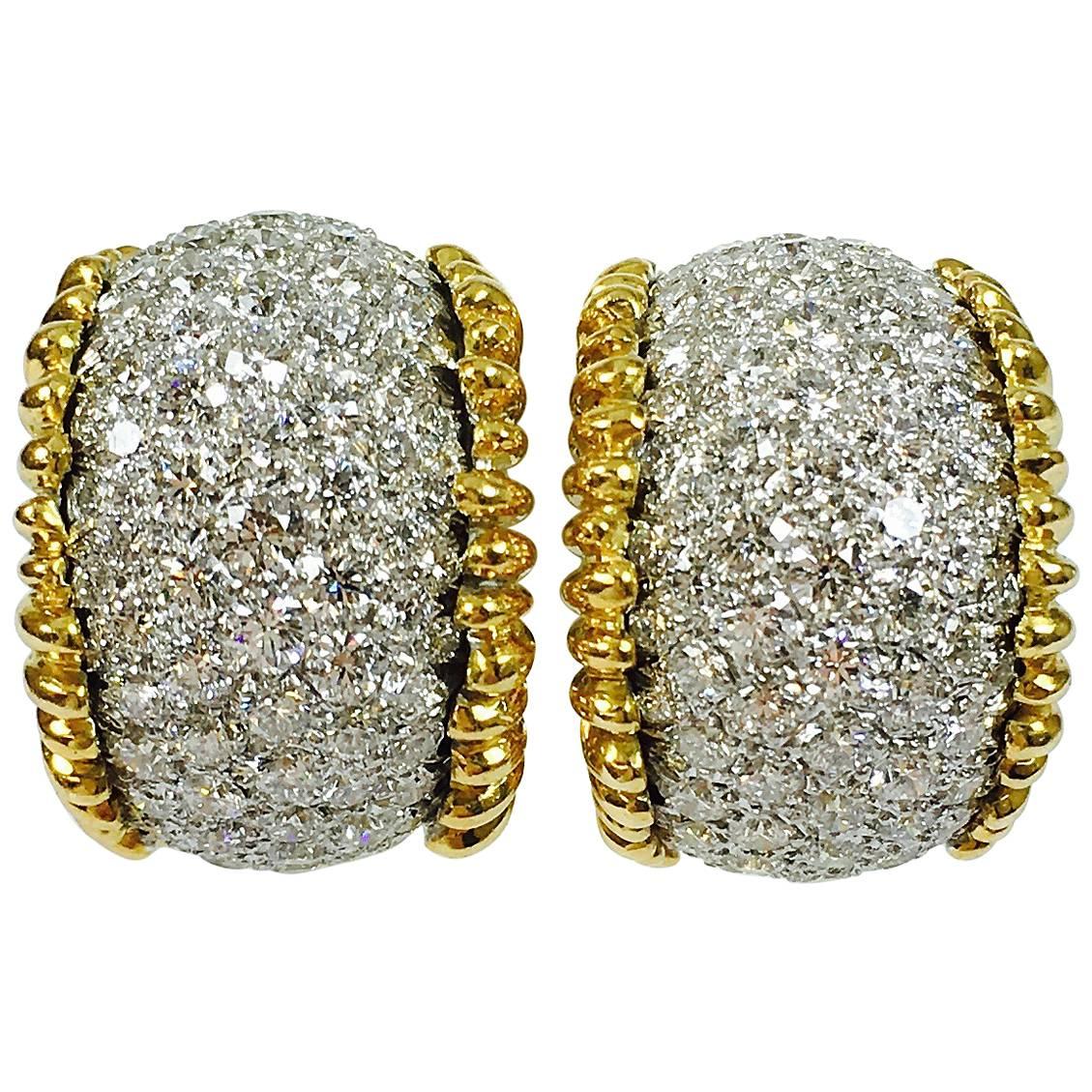 7.20 Carats Pave Diamond Gold Hoop Earrings For Sale