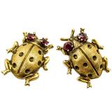 Delightful "Flyaway Ladybug" Garnet Gold Cufflinks