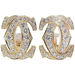 Cartier Large "Double C" Diamond Gold Earrings