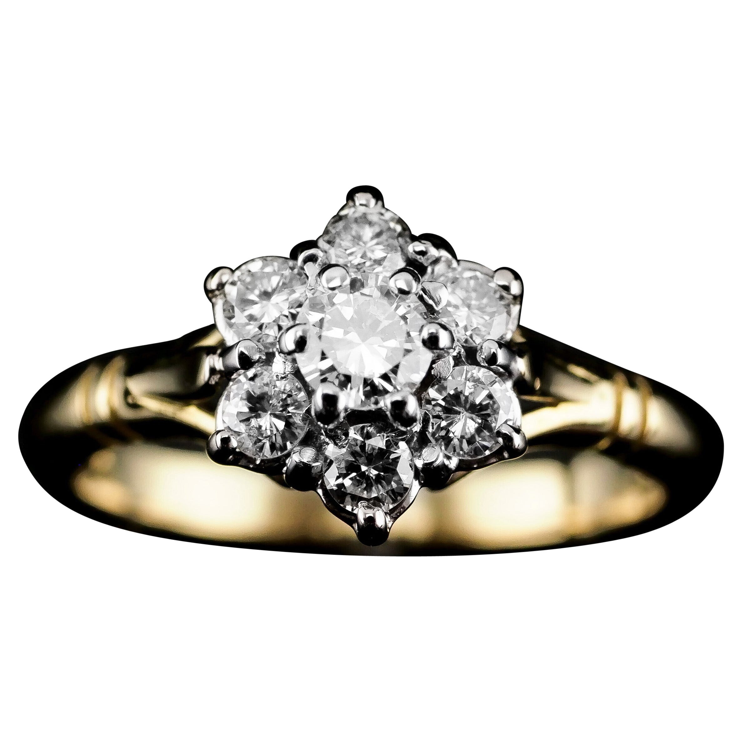 18k Gold & Brillant Diamant Cluster/Blumen Ring im Angebot