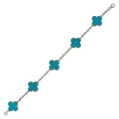 Van Cleef & Arpels 5 Motif Turquoise Gold Alhambra Bracelet 