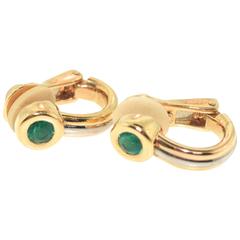 Cartier Emerald Three Color Gold Hoop Earrings