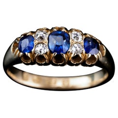 Antique Victorian 18k Gold Sapphire & Diamond Ring, Chester, 1882