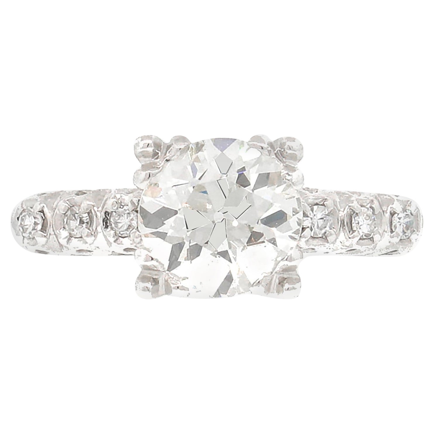 1.70 Carat Old Mine Cut Diamond Engagement White Gold Ring