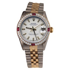 Vintage Rolex Datejust Cream Index Dial Diamond/Ruby Bezel Two Tone Watch