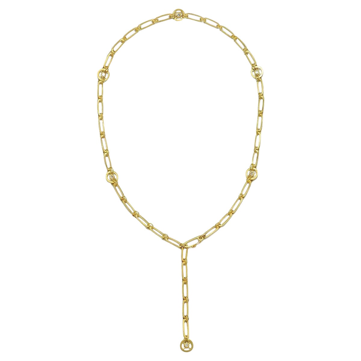 Faye Kim 18 Karat Gold and Diamond Wheel Paperclip Lariat Necklace For Sale