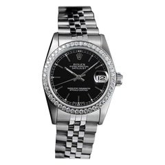 Rolex Datejust Diamond Bezel Black Dial Stainless Steel Watch