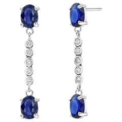 Four Matched Ceylon Oval Sapphires Diamond Two-Tiered White Gold Drop Earrings