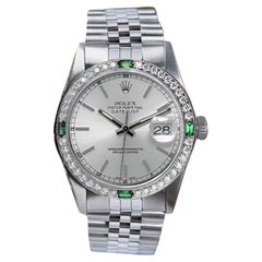 Rolex Datejust Silver Index Dial Diamond/Emerald Bezel Steel Watch