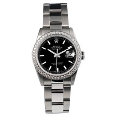 Rolex Datejust Diamond Bezel Black Index Dial Steel Watch