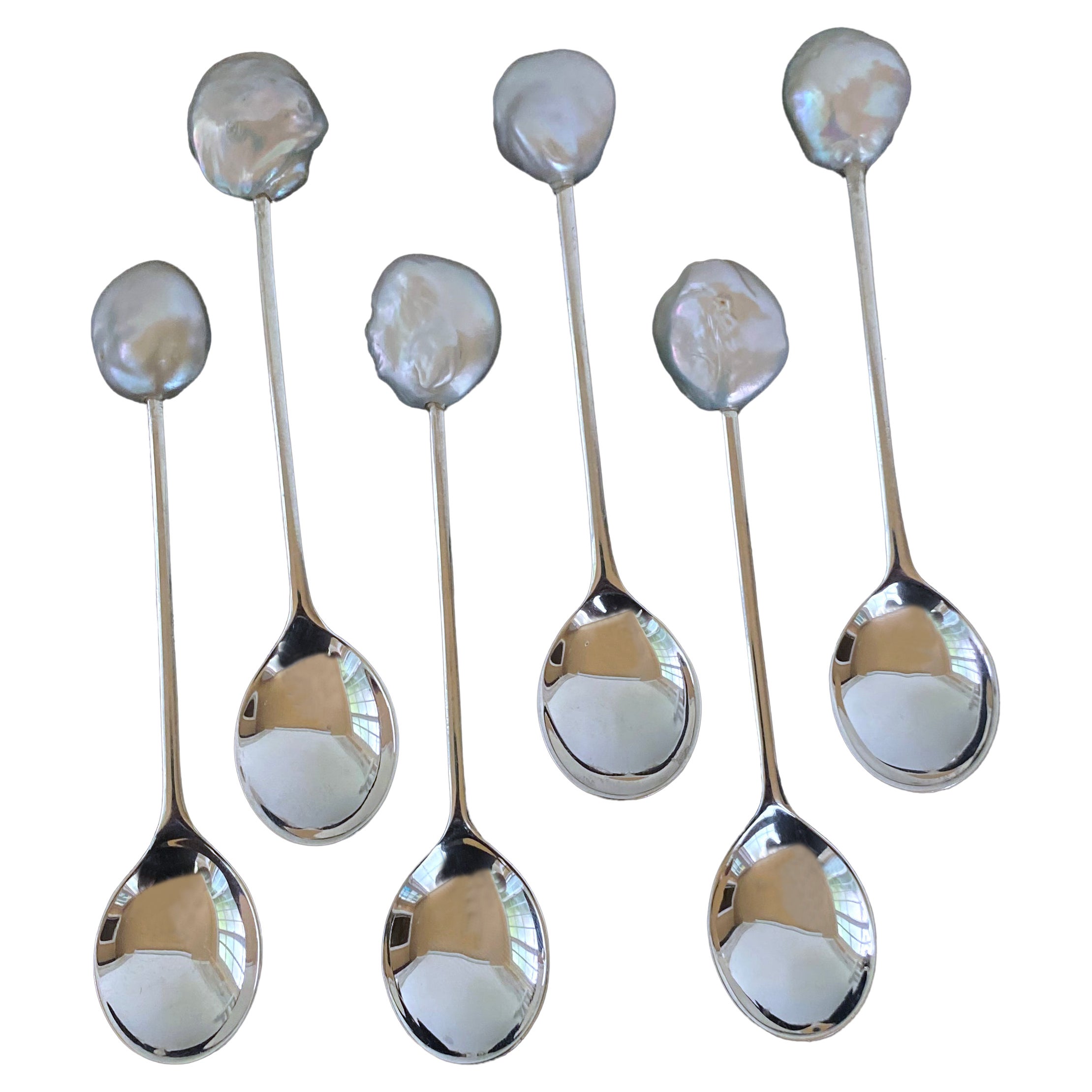 Marina J. Mothers Day Gift, Vintage Silver Plated Spoon Set with Baroque Pearls For Sale