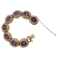 Amethyst and White Pearl Bracelet in 14k Yellow Gold