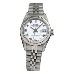 Retro Rolex Datejust White Roman Dial Diamond Lugs Steel Watch