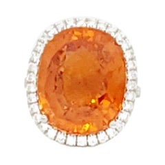 Mandarin Garnet and White Diamond Cocktail Ring in Platinum