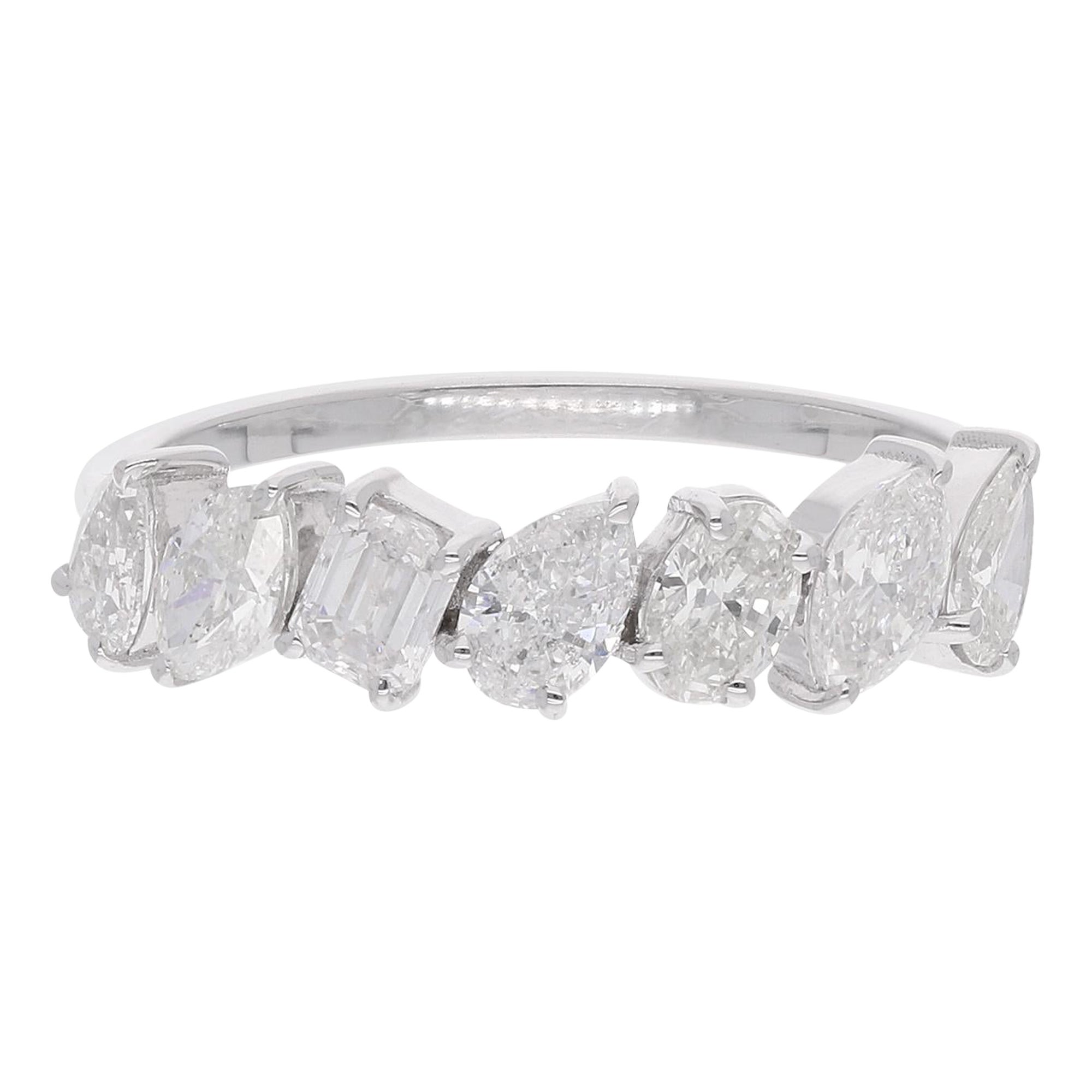Oval Pear & Emerald Cut Diamond Ring 18 Karat White Gold Handmade Fine Jewelry For Sale