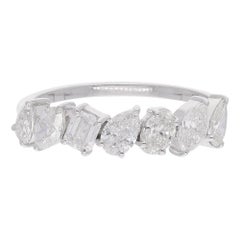 Oval Pear & Emerald Cut Diamond Ring 18 Karat White Gold Handmade Fine Jewelry