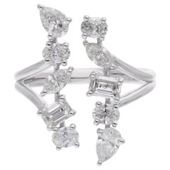 1.56 Carat Multi Shape Diamond Cuff Ring 18 Karat White Gold Handmade Jewelry
