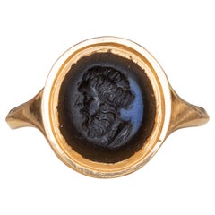 Georgian 18th Century Signet Ring with Ancient Roman Nicolo Intaglio of Hercules