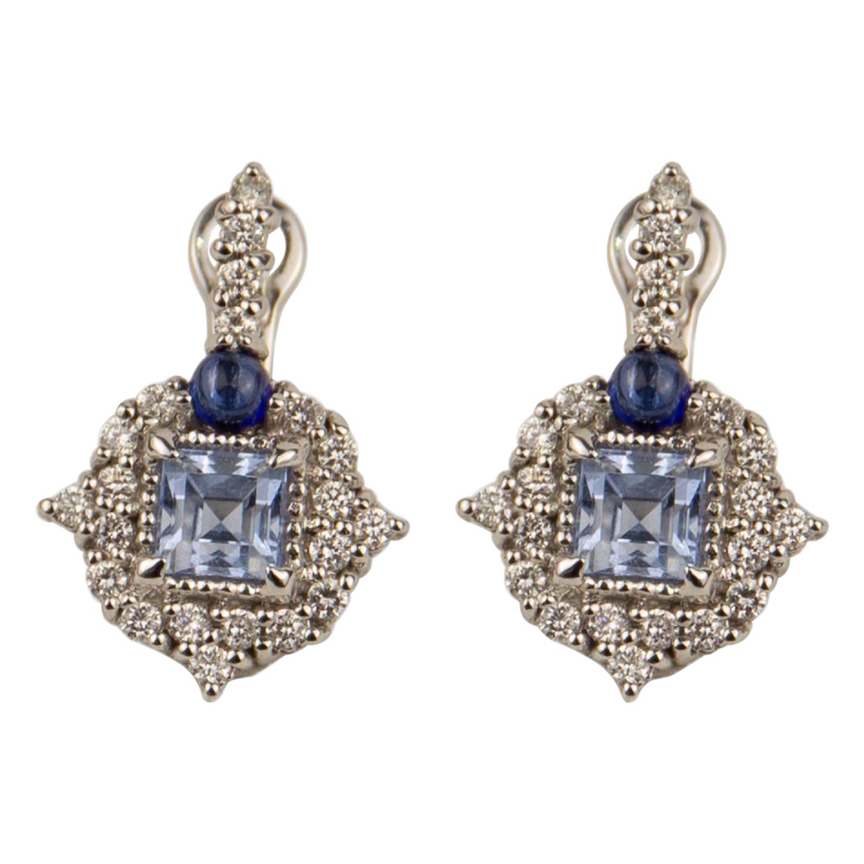 Judith Ripka 18k White Gold Diamond & Quartz & Sapphire Earrings For Sale