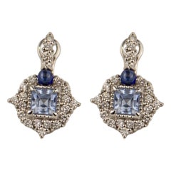 Used Judith Ripka 18k White Gold Diamond & Quartz & Sapphire Earrings