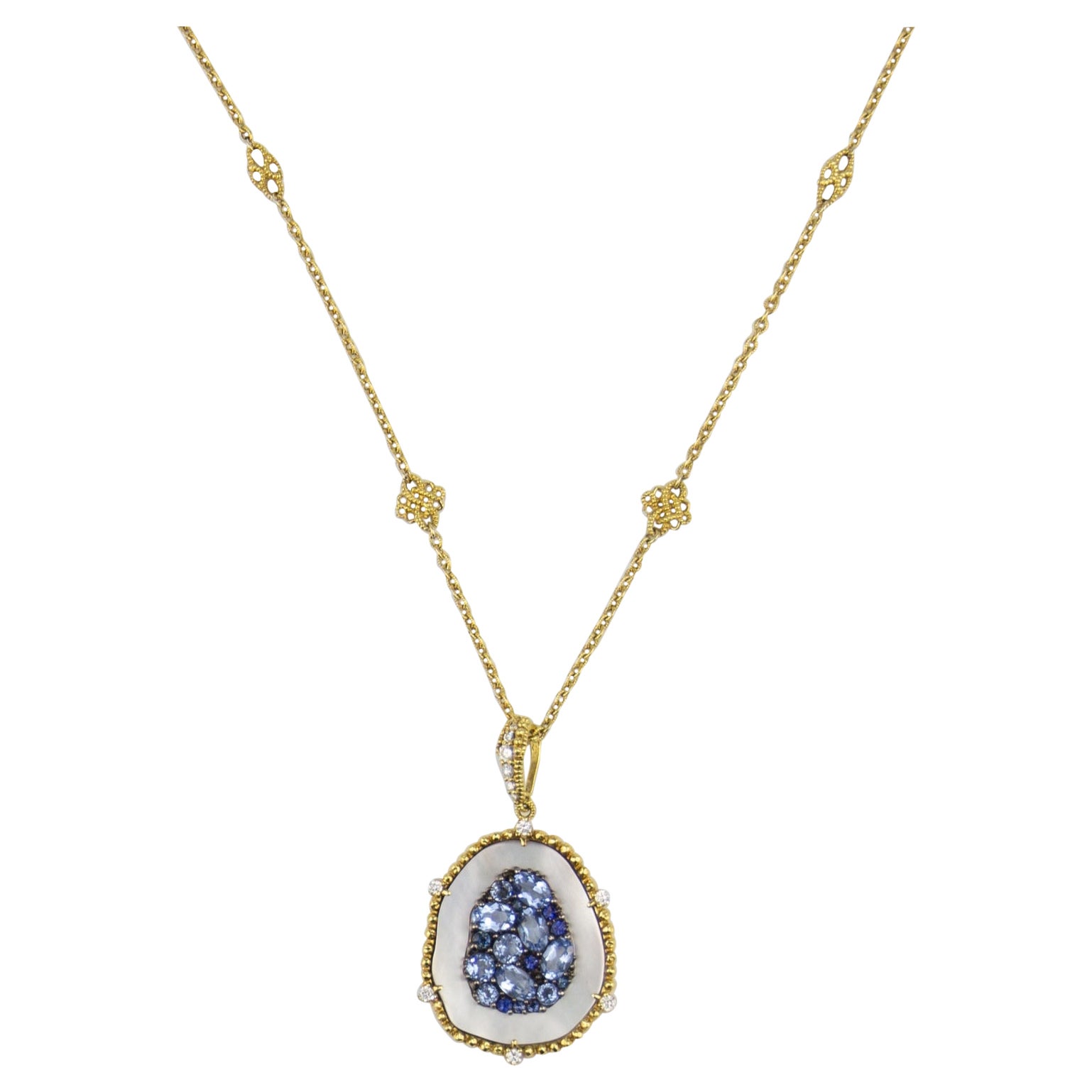 Judith Ripka 18k Gelbgold Quarz & Saphir MOP-Anhänger Halskette