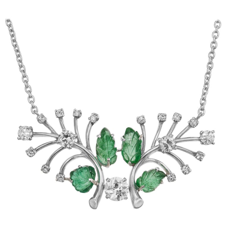 GIA Certified 3.10 Carat Emerald Diamond Platinum Pendant Necklace For Sale